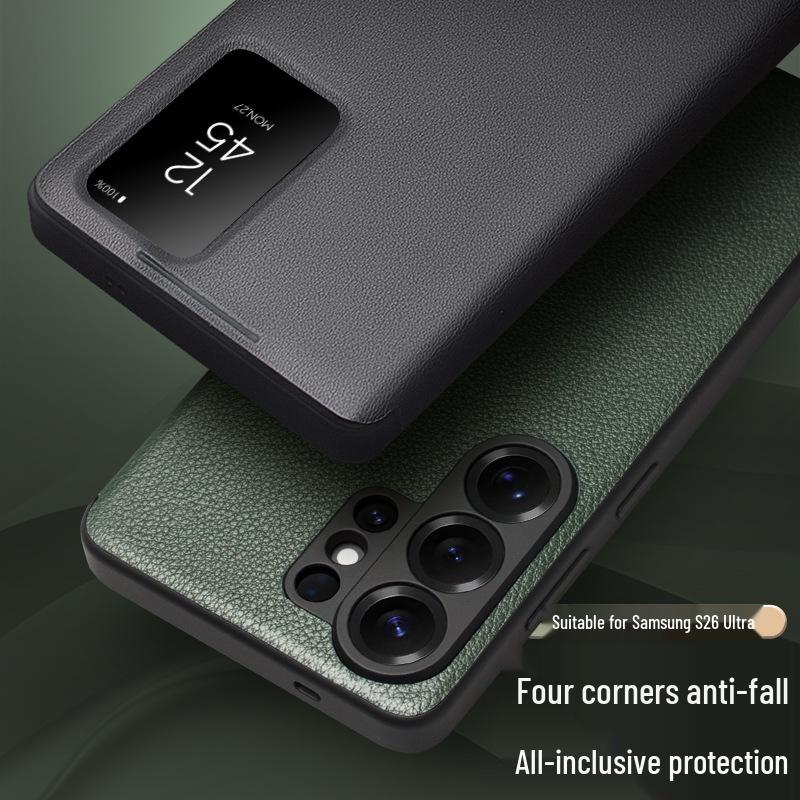 Chali Leather Flip Case with Smart Window for Samsung S26 Ultra