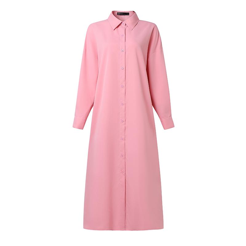 ZANZEA Rochie cămașă lungă, cu mânecă lungă, cu guler răsturnat pentru femei