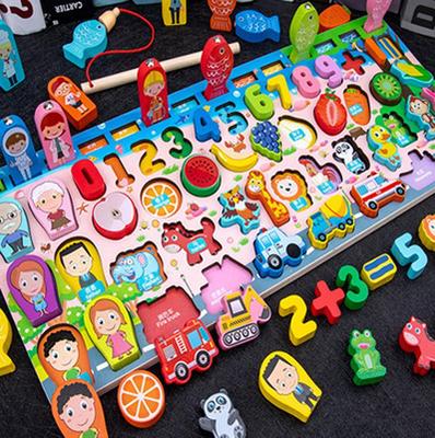 Multifunktionales Montessori Lernbrett für Kinder - Obst Zahlen & Bausteine Puzzle Spielzeug
