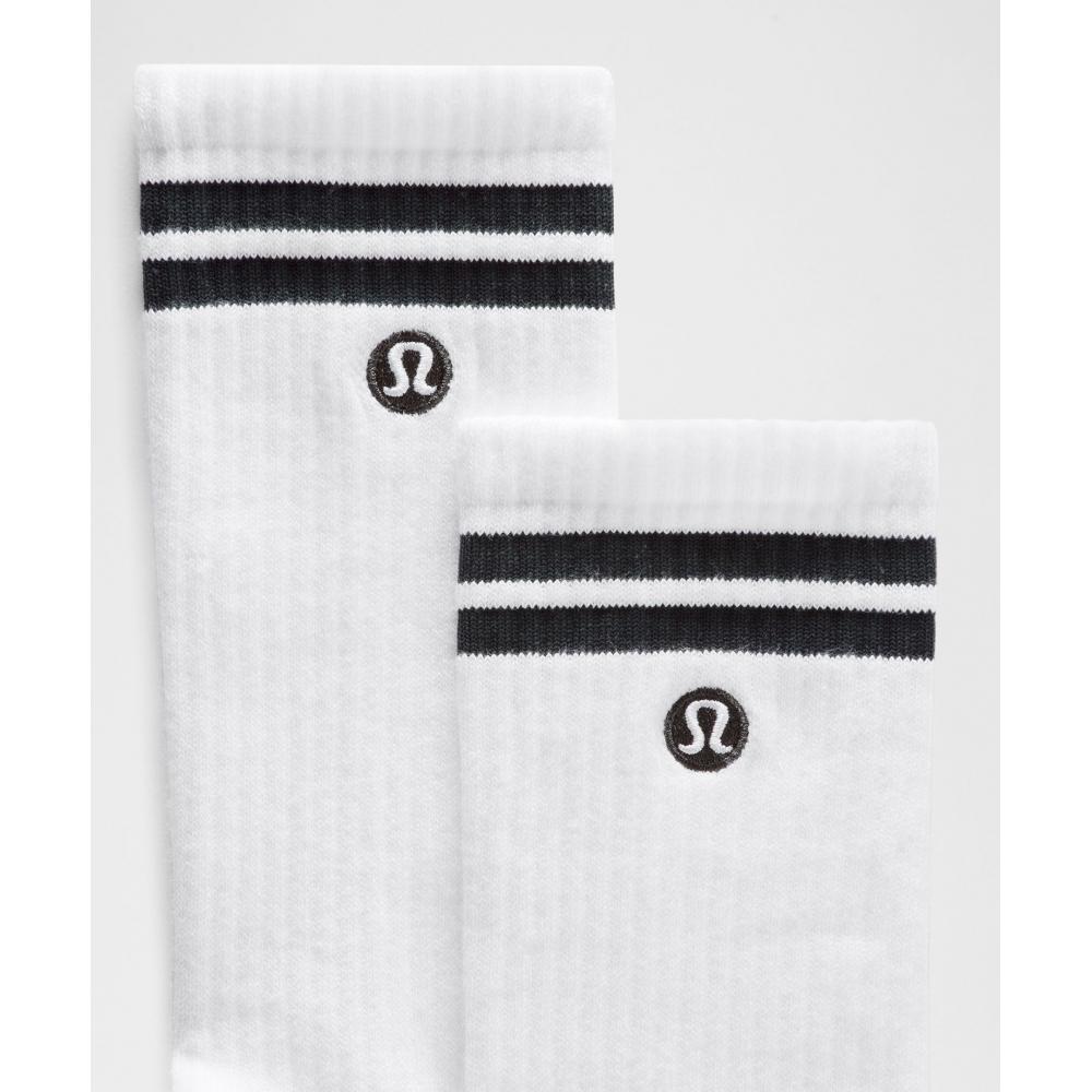Lululemon Unisex Daily Essential Crew Socks  Stripe White Rainforest Green
