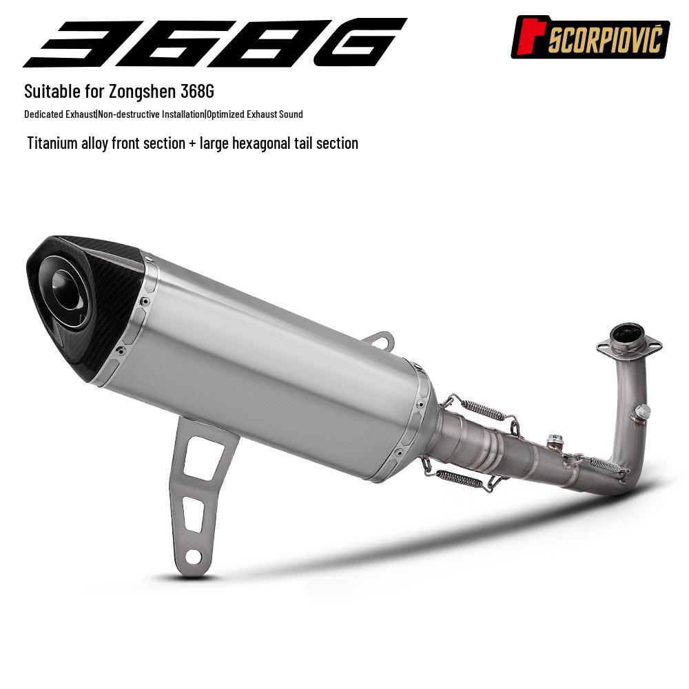 Titanium Alloy Exhaust Pipe & Muffler for Zongshen 368G Motorcycle - Easy, Non-destructive Installation