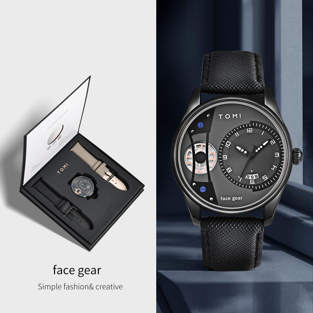 Set Gift Box for Men's Minimalist Business Quartz Watch Luxury Versatile Double Strap Detachable Watch Festival Gift