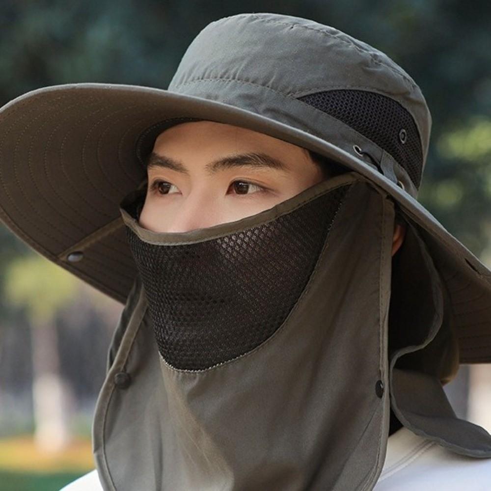 Wide Brim Summer Sun Hats Windproof With Face Cover Neck Flap Bucket Hat UV Protection for 3.7 V 500 mAh Lithium Battery