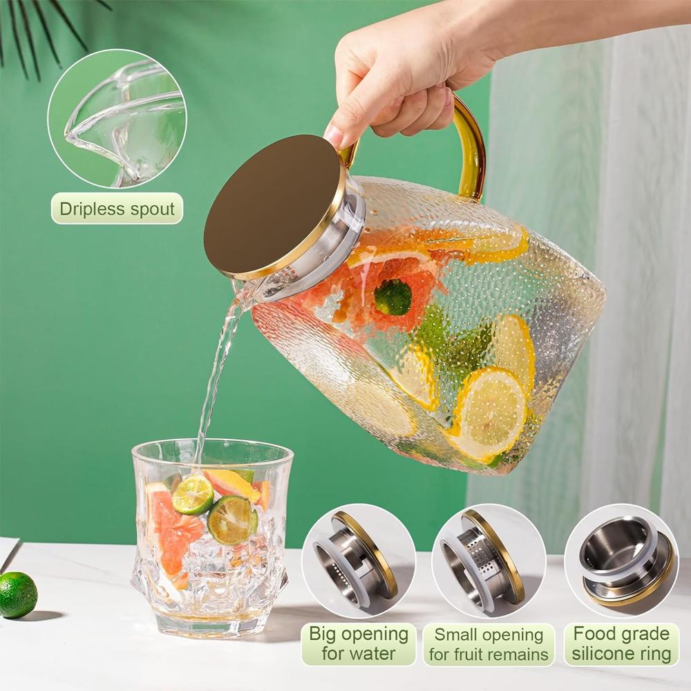 1,8L/60oz Glas-Wasserkanne mit Griff und Deckel Kühlschrank-Wasserkanne für Kalt- und Heißwasser Eistee Saft Kaffee Milch Getränke