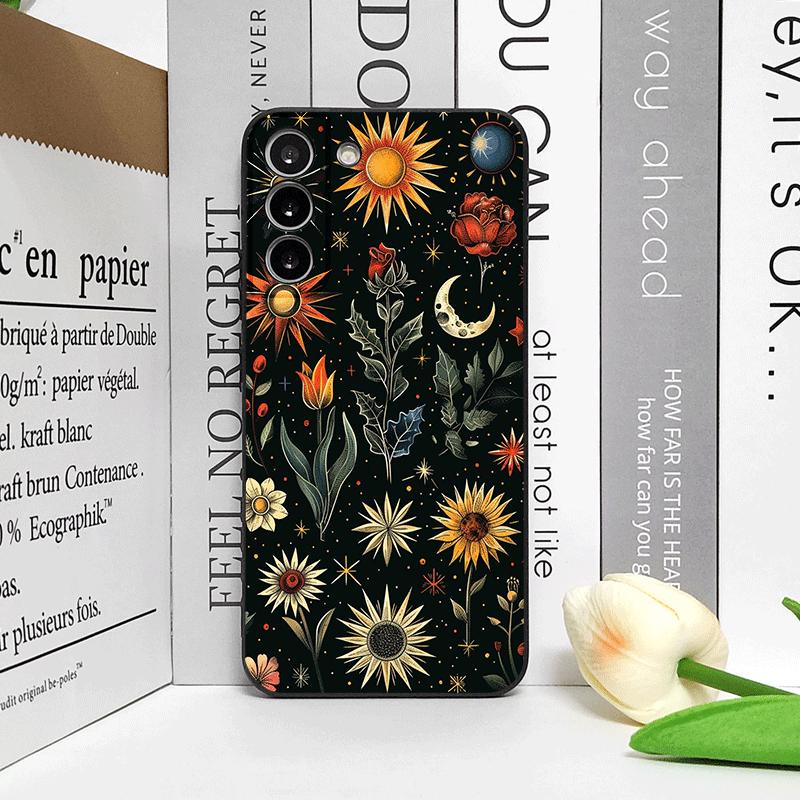 Vintage Aesthetic Flowers and Moon Pattern Phone Case for Samsung Galaxy S26 S25 S24+ S23 Ultra S22 Plus S21 FE S20 Soft Covers