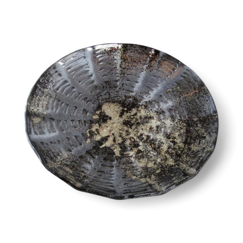 Dish Glass Plate Round Plate Small Black Gold 15cm Sairan J-kitchens