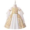 Middle Eastern Muslim Printed Toddler Princess Evening Dress with White Patchwork