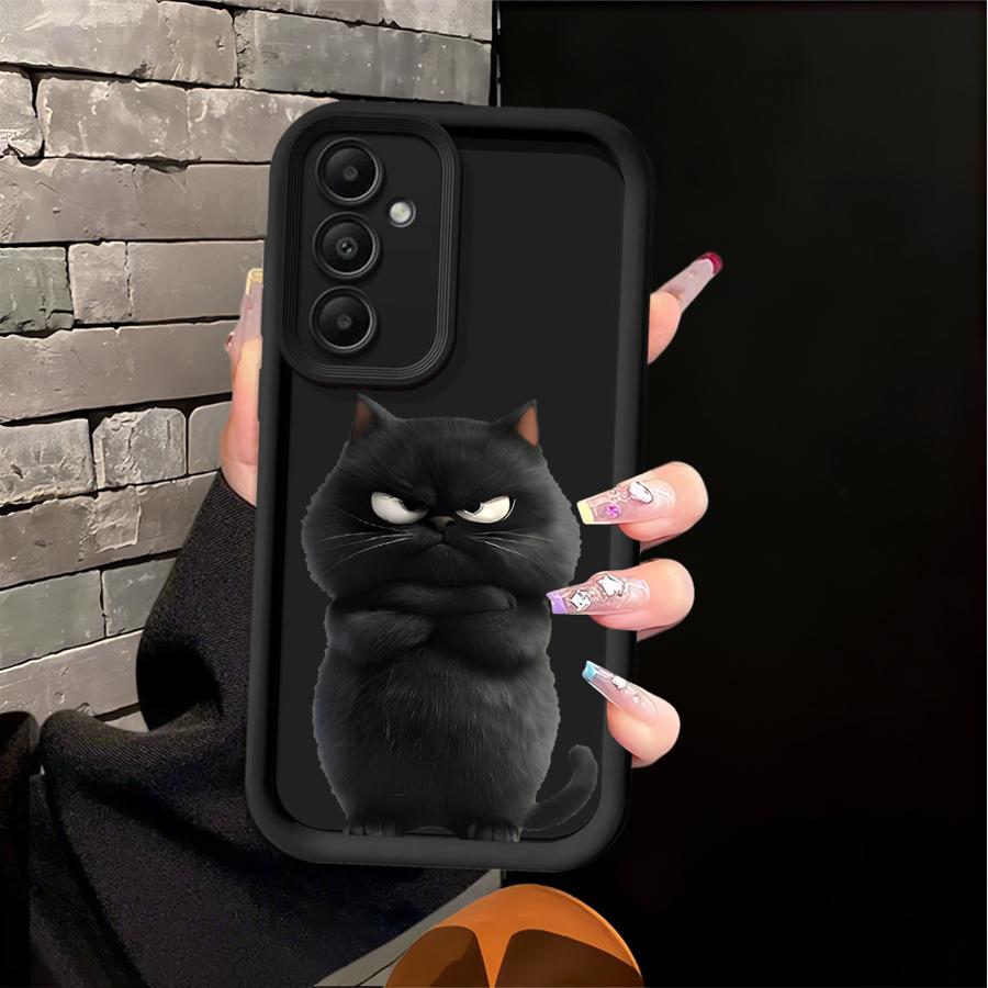 Phone Cover Case for Samsung Galaxy A16 A51 A73 A35 A36 A56 A12 A13 A53 A54 A23 A34 A26 A32 A15 A71 A72 Cartoon Blacks White Cat