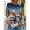 Christmas Women's Long Sleeved T-shirt Casual Fashion Christmas Cute Cat&Dog Holiday gifts Tops Harajuku Animal Women's Clothing