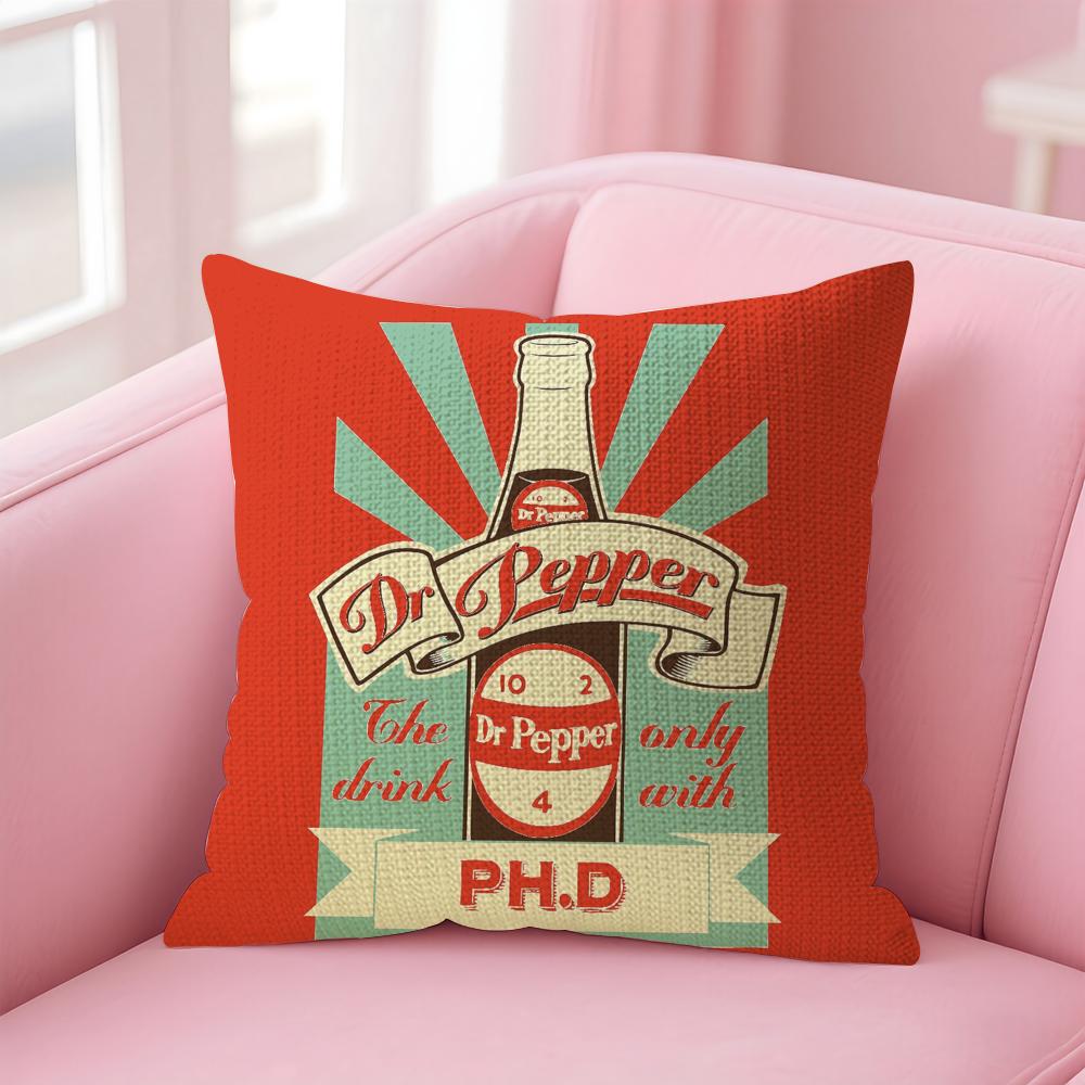 Cherry Drink D-Dr-P-Pepper Cushion Cover Natural Linen Pillow Case Double-Sided Print Decorative Sofa Pillowcase Home Decor Gift