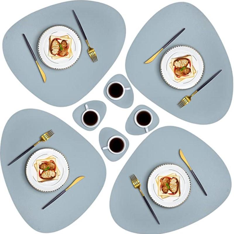 Inyahome dekkeunderlag i skinn med underlegg Tosidige unike ovale bordmatter Oppgraderte PU-kaffematter Kjøkkendekkeunderlag Nordic