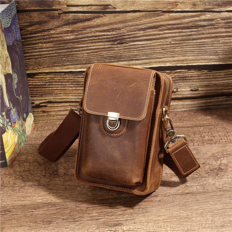 3614 Retro Crazy Horse Leather Men's Waist Bag, European and American Trendy Genuine Leather Men's Bag, Durable and Practical