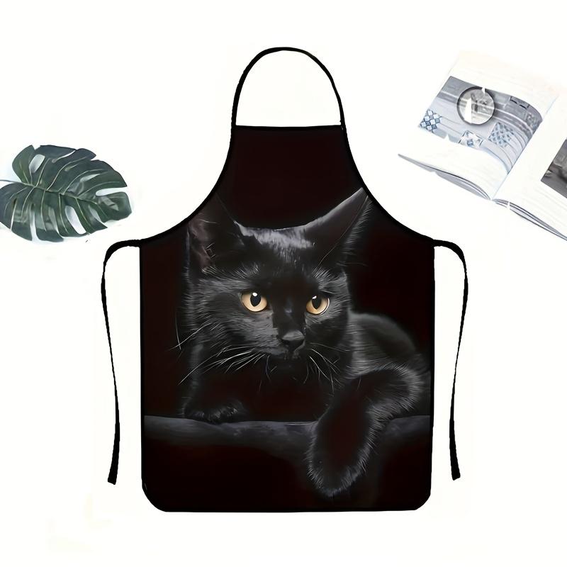 1pc Stylish Black Cat Design Polyester Apron for Men & Women -Perfect for Cooking & Baking, Unisex Apron