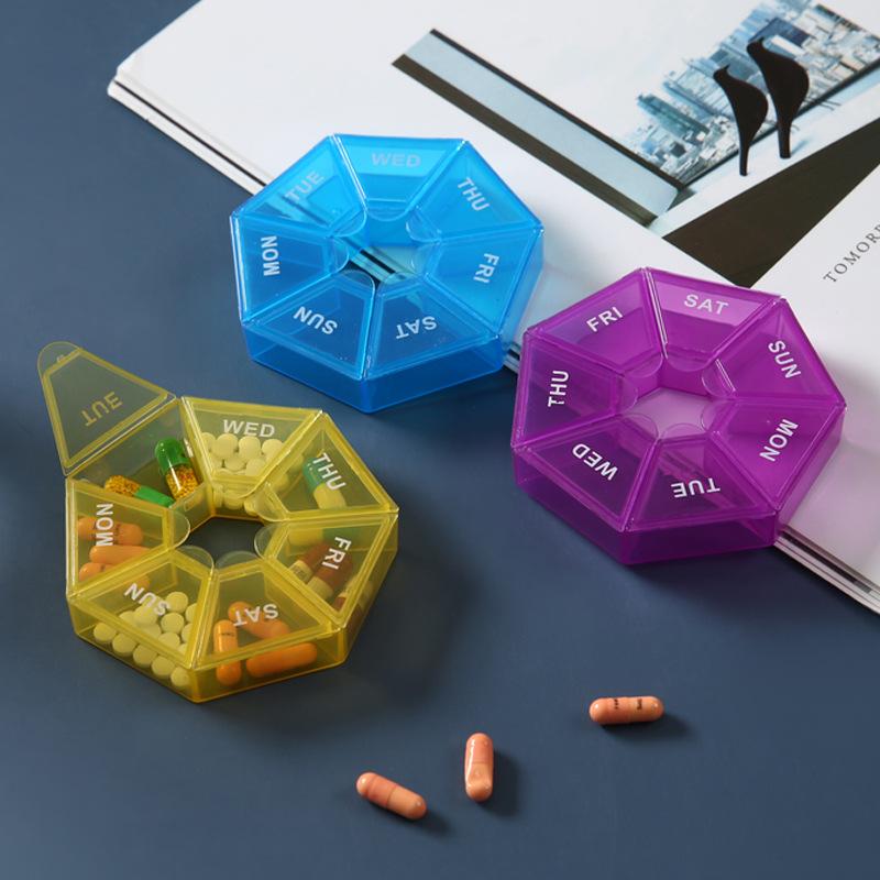 Portable Pill Case Plastic 7Days Tablet Vitamin Small Pill Box 1Week Grid Plastic Box Color Transparent Pill Box Storage Tablet