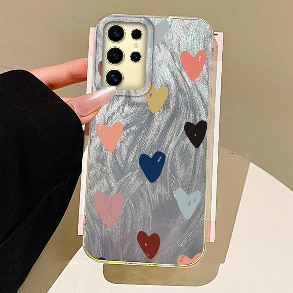 Cute Pink Love Heart Phone Case for Samsung Galaxy S25 S24 S23 S22 S21 FE Plus Ultra S25+ S24+ Shell Silicone Back Fundas Cover