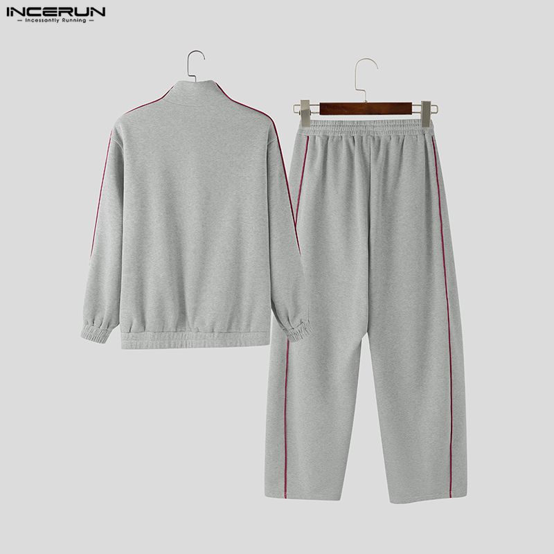 INCERUN Conjuntos de Dos Piezas para Hombre Cuello Alto Manga Larga Costuras Sudaderas Pantalones Largos Conjuntos Deportivos