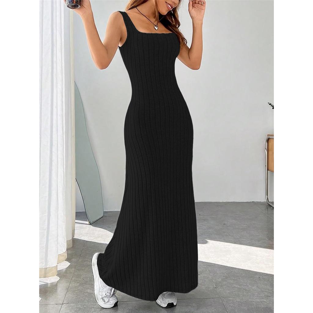 Damen Sommer einfarbig Rippstrick pelziges Träger lässiges Westenkleid