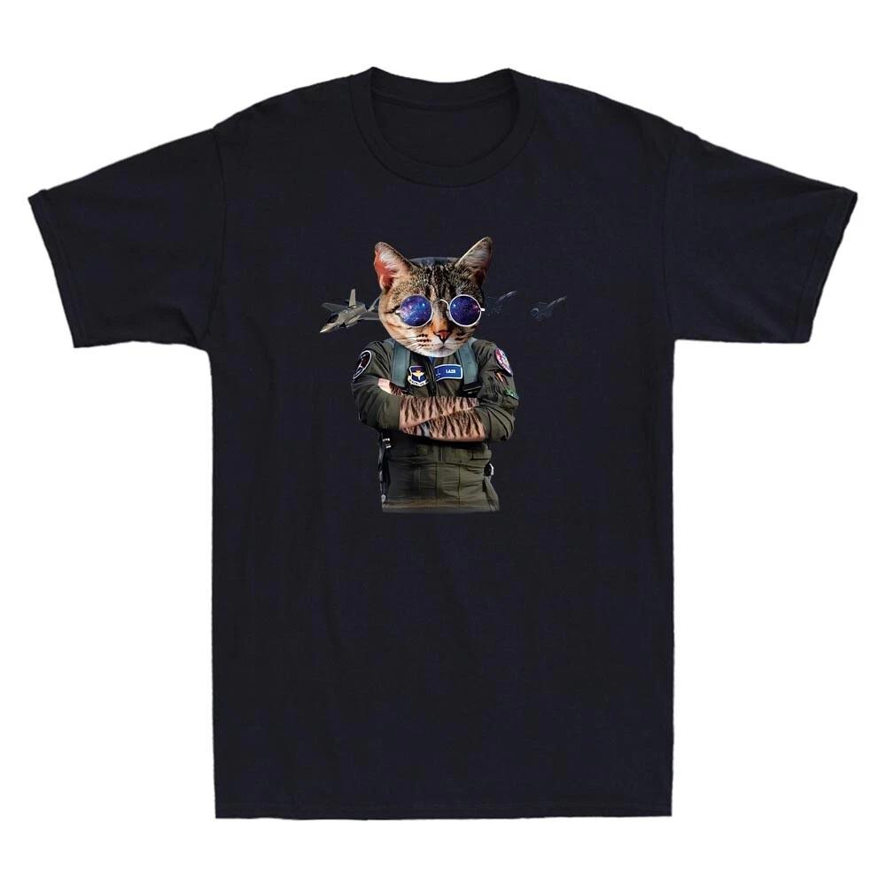 Cat Fighter Jet Aviator Air Force Funny Cats Lovers Gifts Novelty Men s T-Shirt XL