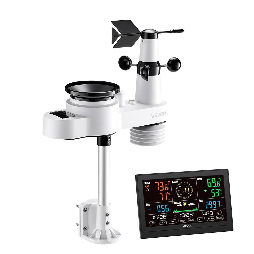 5-in-1 Wi-Fi Weather Station, 190.5 mm VA Display, Wireless Solar Powered Outdoor Sensor, Rain Gauge, Indoor Outdoor for Weather Forecast, Wind Speed