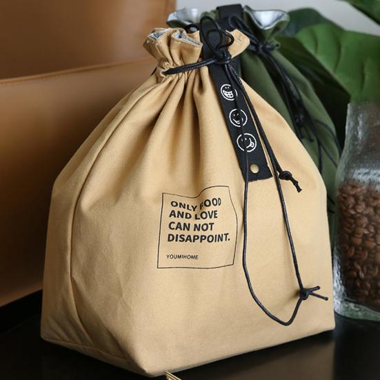 Bento Bag Adjustable Wide Opening Canvas Drawstring Design Lunch Handbag Picnic Accessories