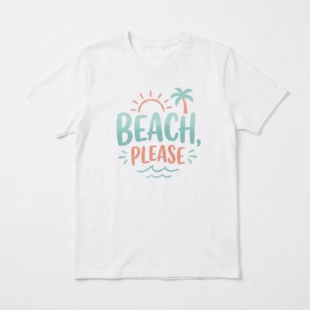 Beach Please T-Shirt Funny Summer Vacation Graphic Tee L