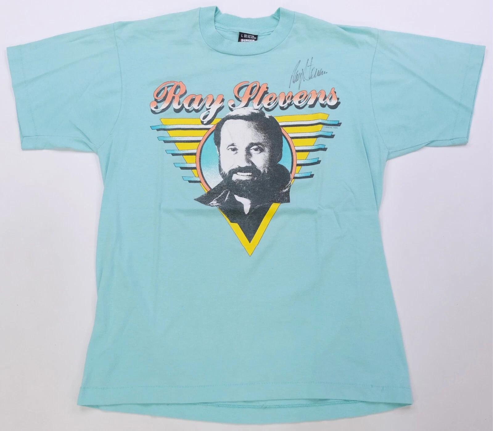 Rare Vintage SCREEN STARS Ray Stevens Signed Autographed T Shirt 80s 90s Blue L 2XL
