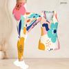 Women Plus Size Two Piece Set Scoop Neck Sleeveless Tank Top Fitted Floral Printed Pants Orange Blue Off White