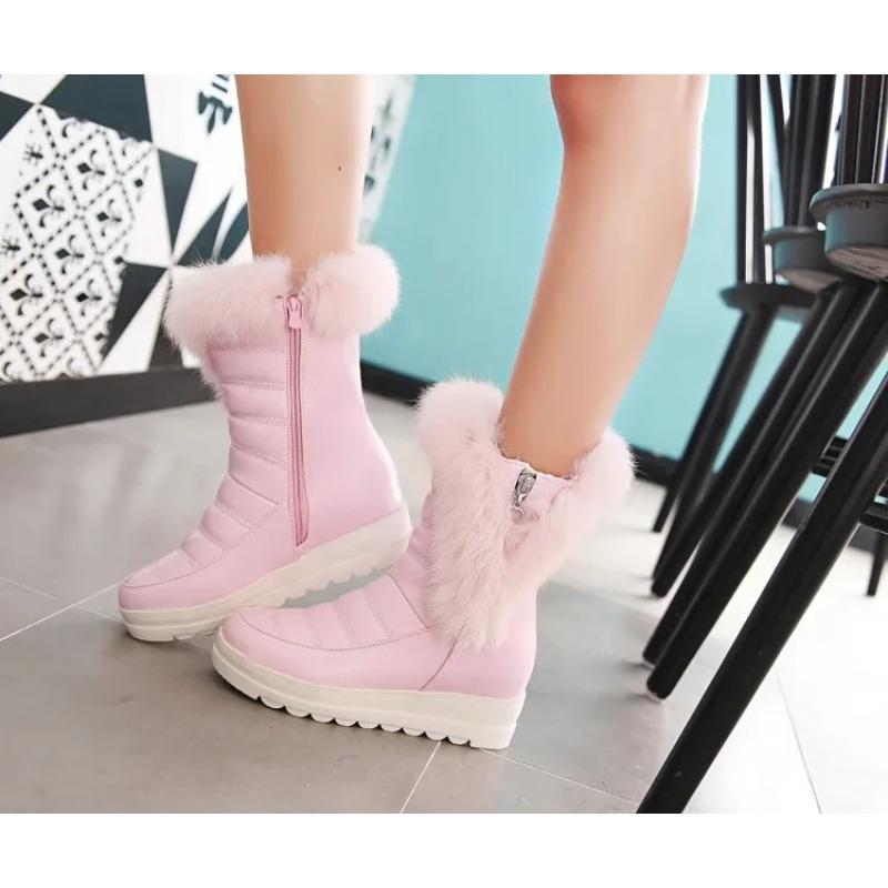 Fashion 2025 New Rabbit Fur Women Ankle Boots Wedges Platform Waterproof Snow Boots Thick Plush Warm Winter Female Booties Ladies Shoes