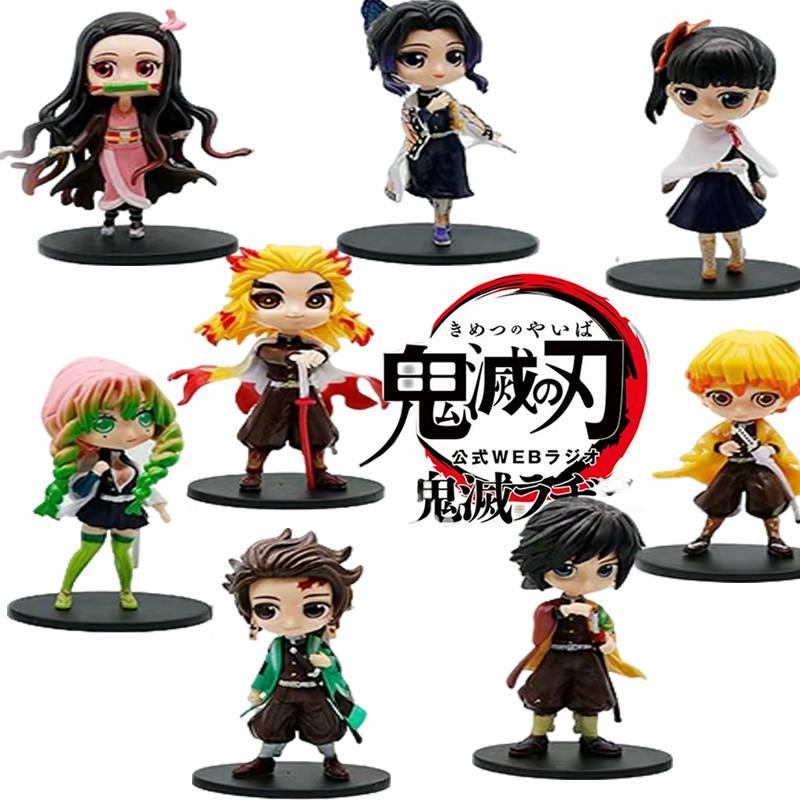 8pcs/Sets Posket Figure Demon Slayer Mini Figurine Kimetsu No Yaiba Small Dolls Desktop Decoration Q PVC Poseable Articulated Scale Detailed Movable
