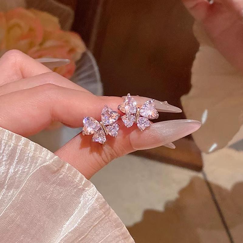 Sweet Bow Teardrop Pendant Earrings Women Zircon Design Luxury Versatile Elegant Minimalist Accessories Commute Daily Wear Gift