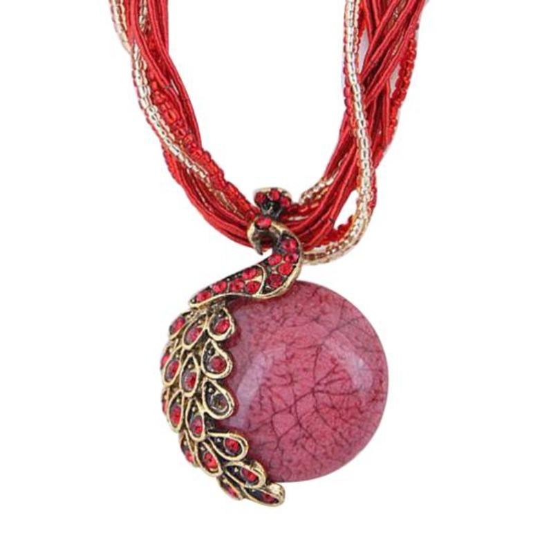 Collana con pavone, regalo con ciondolo intarsiato in opale zircone bohémien