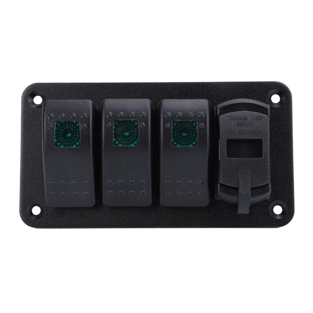 12V 24V 3 Gang Rocker Switch Aluminum Panel with Voltmeter Dual USB Fast Charging Multifuntional Switch Panel for Boat