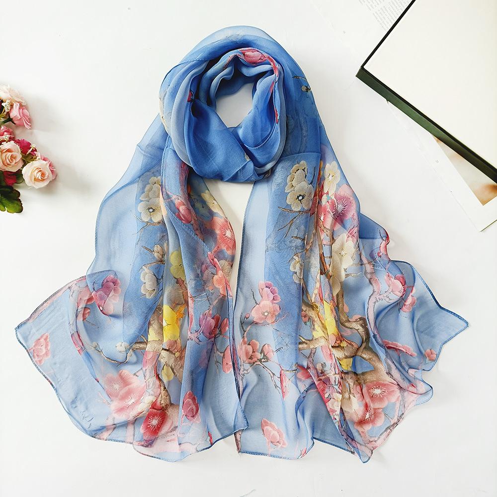 Lotus Geogette Medium-Long Silk Printed Scarf Summer Sunscreen Shawl Mom Gift Style Dance Versatile