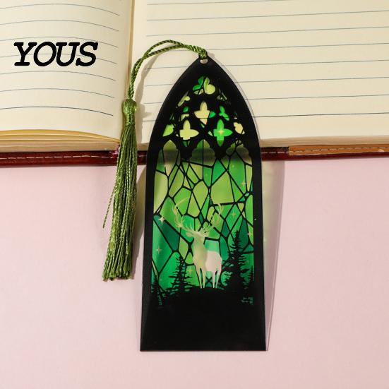 Transparent Acrylic Bookmark Stained Glass Art Bookmark, Halloween Dark Aesthetic Book Mark, Clear Page Marker with Tassel, Gifts for Readers & Lovers