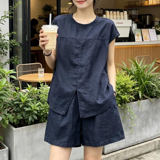 Yousheng Summer 2 Piece Sets for Women, Short Sleeve Crew Neck Top And Shorts Matching Set, Casual Loose Lounge Outfits