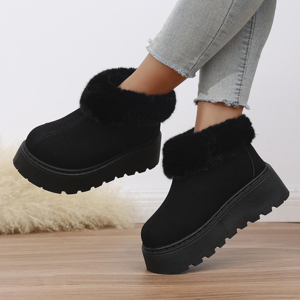 2025 New Plus-size Wool Cotton Shoes Women's Winter Platform Muffin Fleece Warm Wedge Short Snow Boots