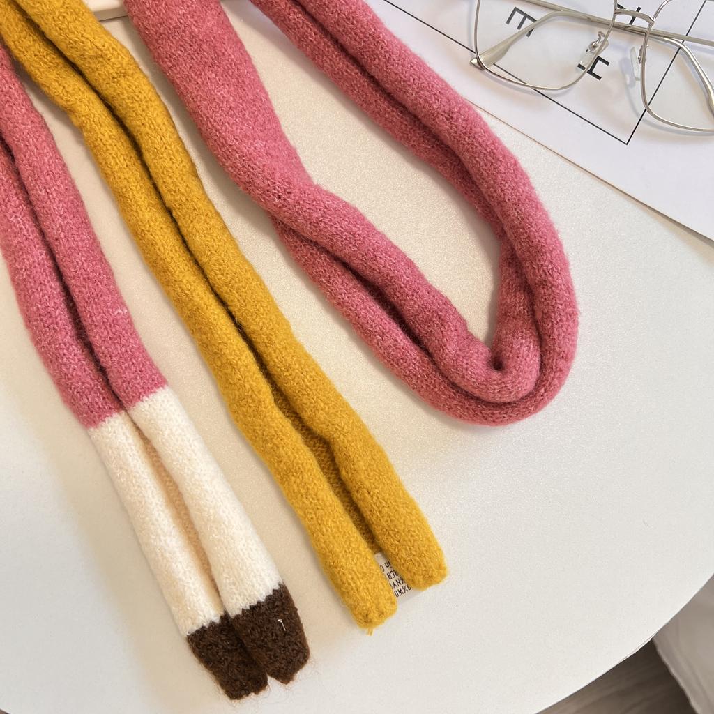 Wool Striped Plush Scarf Women's Niche Design Sense Spice Girl Versatile Decoration Korean Version Thin and Narrow Long Scarf