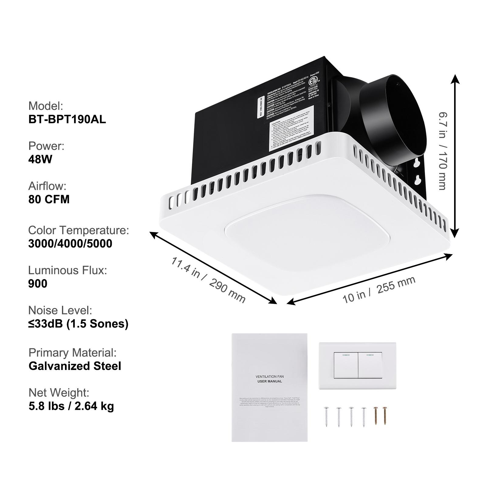 

SucceBuy Bathroom Exhaust Fan 80/110CFM High-Efficiency Ventilation 1.5sones Low Noise Operation Energy-Saving Bathroom Ceiling
