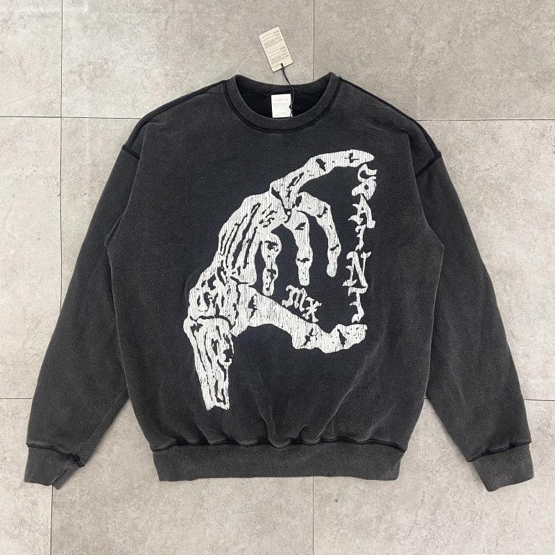 SAINT Retro Distressed Fleece Pullover Sweatshirt