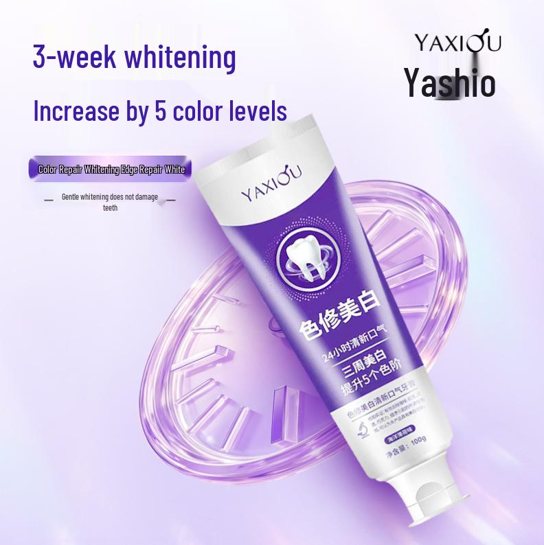 Purple Light Whitening Toothpaste with Lysozyme and Bursting Beads for Fresh Breath and Stain Removal