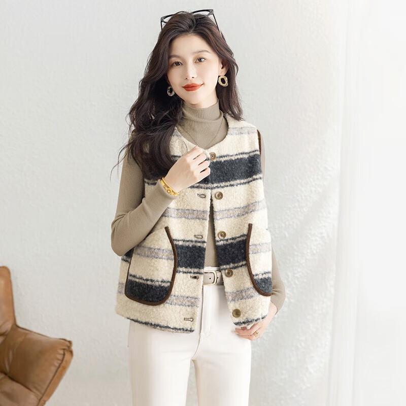 Si Ba She Damen Retro Gestreifte Fleeceweste