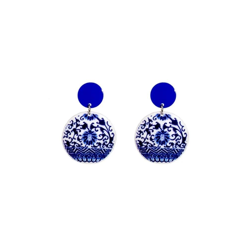 Vintage Blue and White Porcelain Earrings Wave Point Elegant Elegant Geometric Earrings Electroplating Geometric