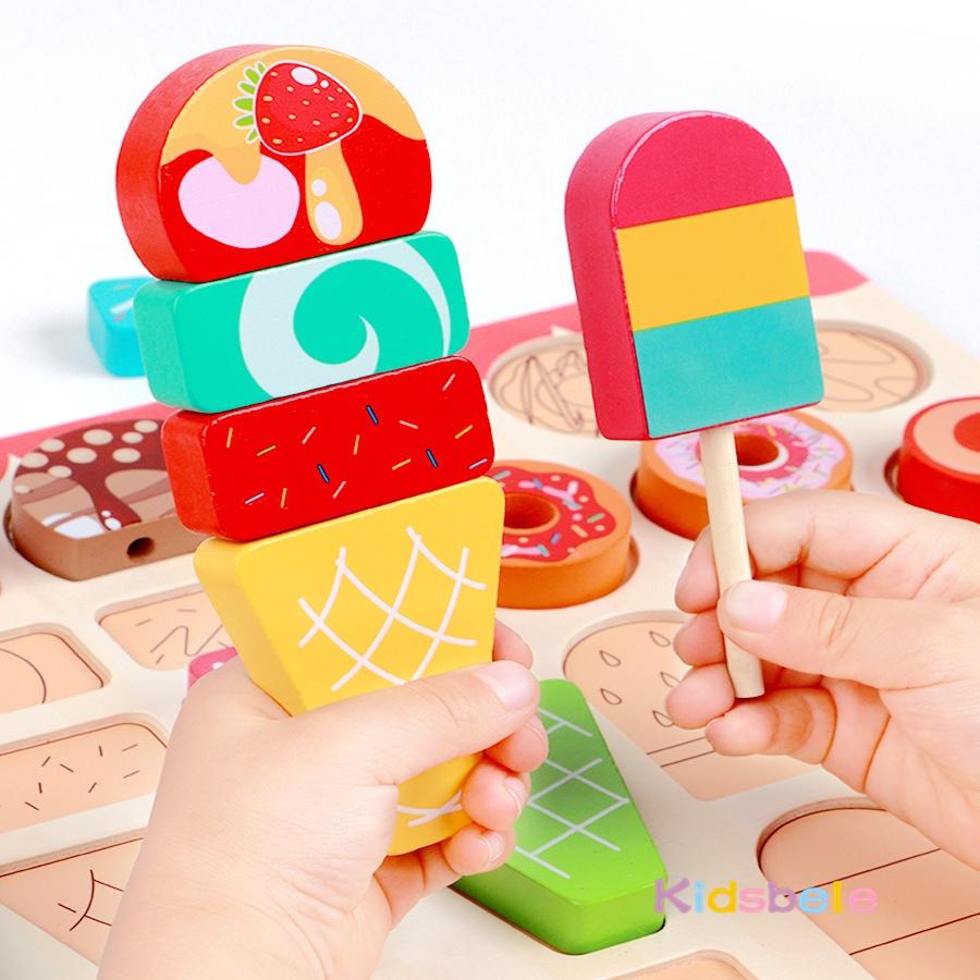 Wooden DIY Desserts Toy Montessori Simulated Kitchen Pretend Play Toy Fruit Skewer Ice Cream Birthday Party Gift For Toddler