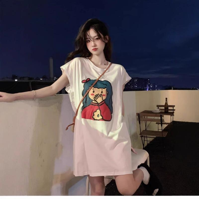 Women's Mid-length T-shirt Summer Student Pajamas Top I Small Vest Home Nightdress
