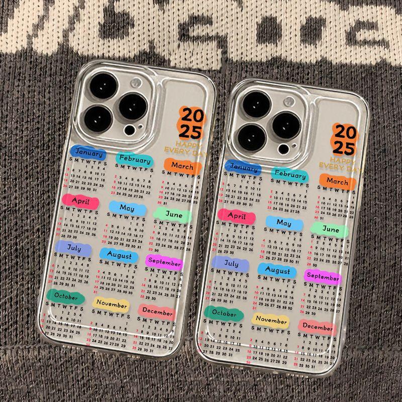 2026 Black Letter Calendar for iPhone17promax Space Phone Case Apple 16 Transparent 15/14 Fine Hole