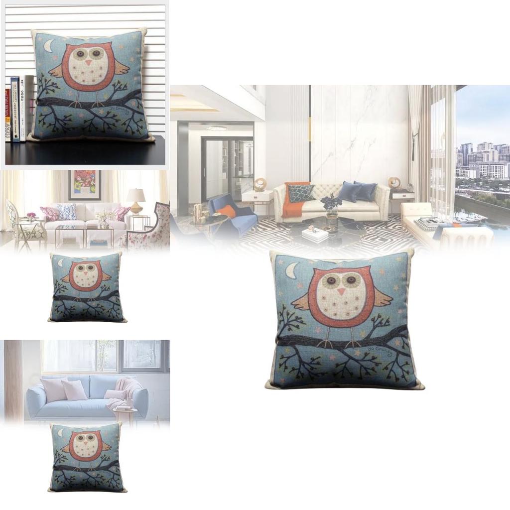 Only Pillowcases Minimalist Cartoon Owl Throw Pillow With Removable Linen Cover For Home Decor
