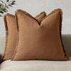 Fundas de Cojín Decorativas de Lino Verde Oliva con Flecos Estilo Boho Granja con Borlas Funda de Cojín para Sofá Sala de Estar 18×18 Pulgadas