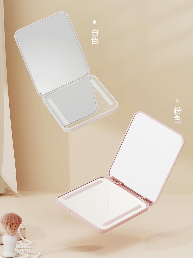 Handheld Pocket Mirror Portable Folding Handheld 1X/2X Magnification LED Compact Travel Pocket Makeup Mirror, Compact Mirror