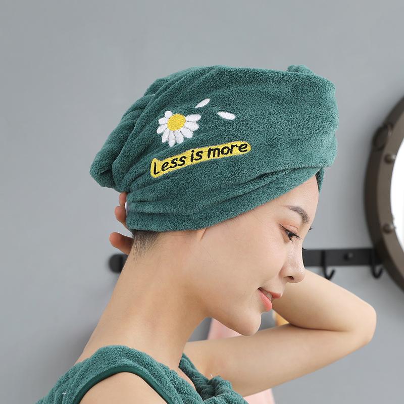 Daisy Coral Velvet Dry Hair Cap Soft and Absorbent Wrapped Head Thickened Shower Cap