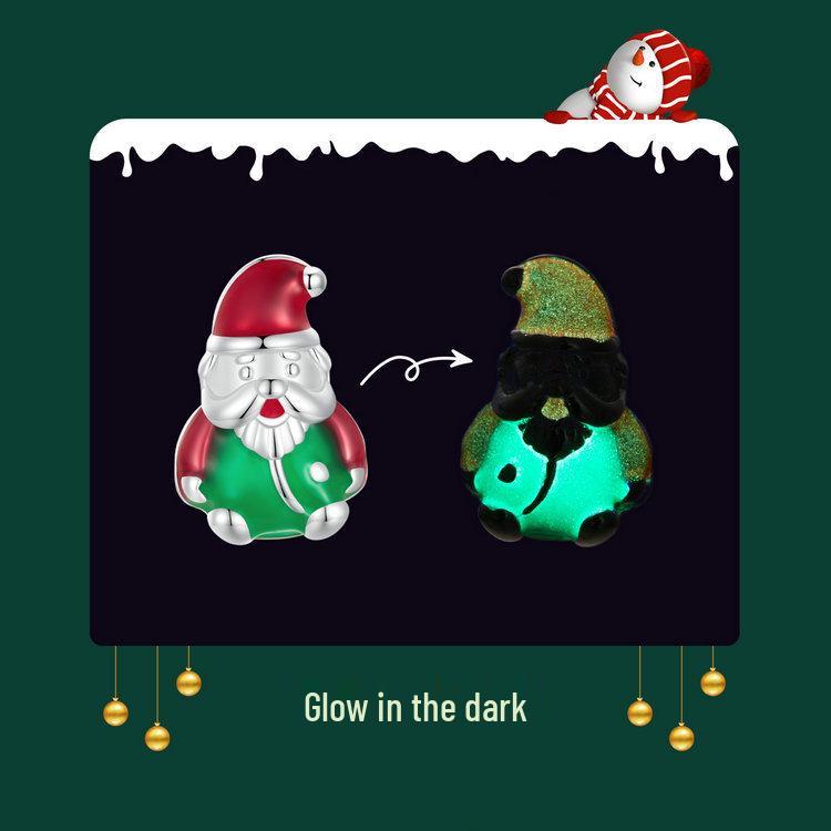 Yinziyun 925 Sterling Silver Luminous Santa Claus Stud Earrings - Trendy European & American Christmas Gift.